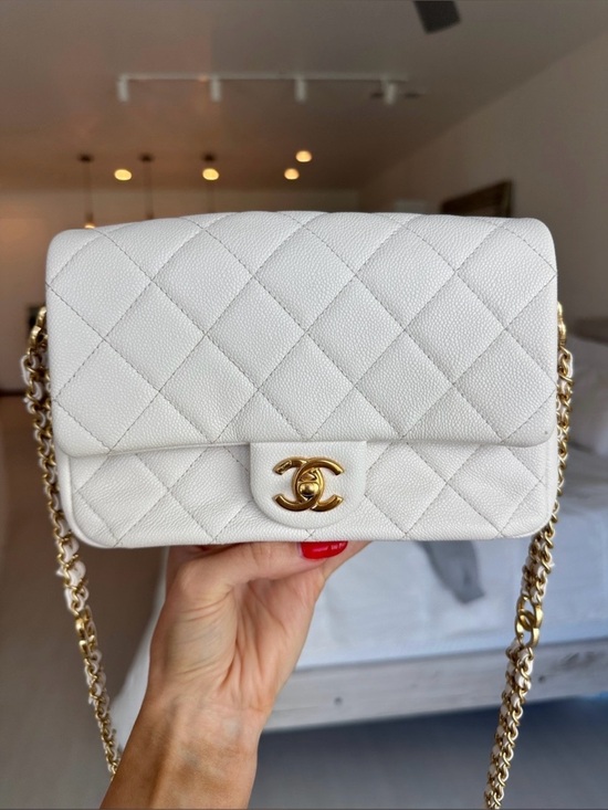 CHANEL Handbags - White Chanel Mini Gold Flap Bag